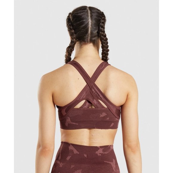 Gymshark Womens Adapt Camo Sports Bra Size M Burgundy Seamless Criss Cross Back - Picture 2 of 7